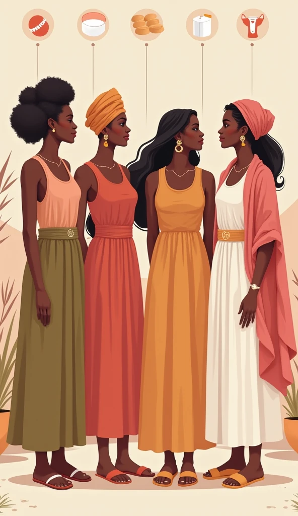 Animated African brunette in yellow dress with necklaces and golden turban. Animated African brunette in blue dress and seashell turban. Animated brunette in a white and silver dress with a white feather turban and all with African necklaces.
African lady in black and green dress with. Silver necklaces and bracelets and turban