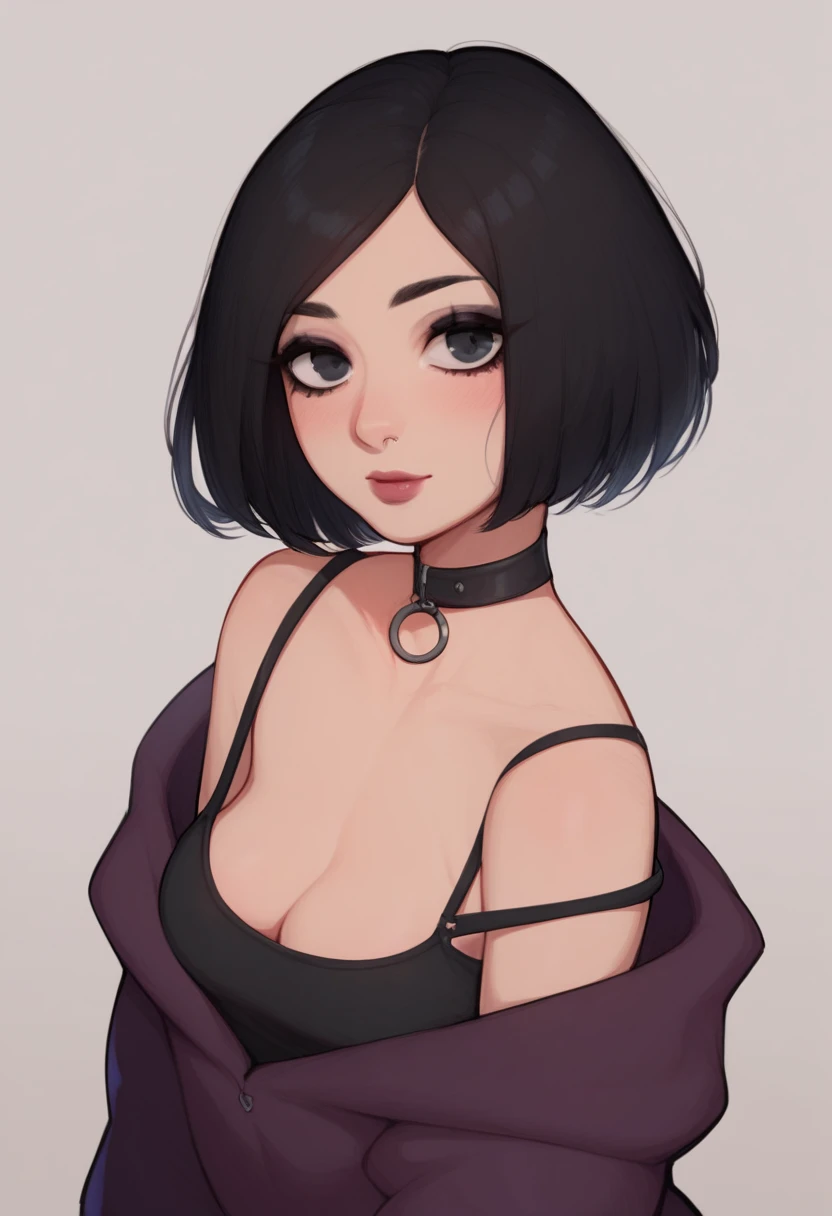 score_9, score_8_up, score_7_up, score_6_up, 1girl, short hair, black hair, black eye, delineado, gothic, emo,  potrait outline, excitada, afrobullstyle, best quality, submissive,  bra strap, choker, sweater, looking you,