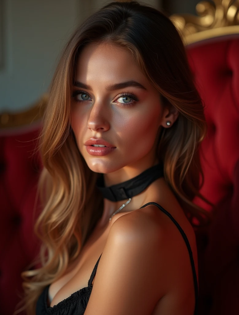 (best quality,ultra-detailed:1.2),photorealistic:1.37,Best Quality, Ultra-High Definition, 8K Resolution, 32K Resolution, Masterpiece, High Detail, Ultra-Detailed, Photorealistic, Hyper-Realistic, Extremely Detailed, High Fidelity, Crisp Details, Sharp Focus, Realistic Textures, Intricate Details, full body shot, full body and legs,close-up,red and black color scheme,soft backlight lighting,midnight garden background,bold and confident expression,light blonde hair,flowing hair,slender body,very small breasts,posing against a stone wall,lace details on the collar,revealing neckline,delicate lace patterns on the dress,glowing jewelry accents,sparkling diamond necklace and earrings,dramatic red lipstick,precise and seductive eye liner,beautifully shaped eyes with long lush eyelashes,subtle blush on cheeks,seductive and mysterious atmosphere