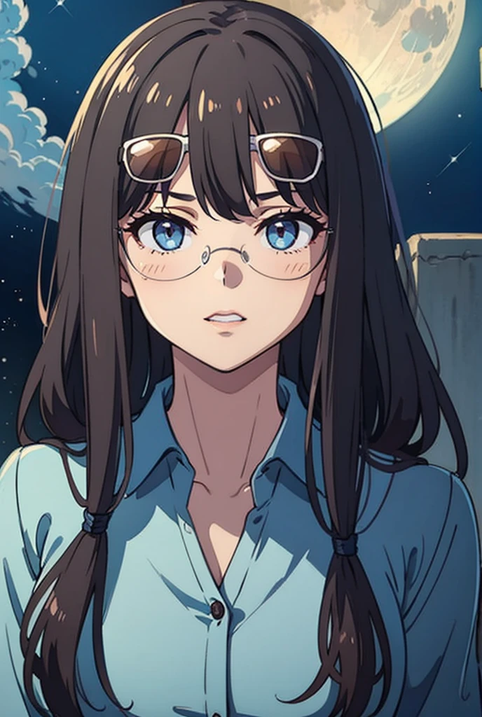 Model wearing glass sunglasses,There are stars and moon on the lens