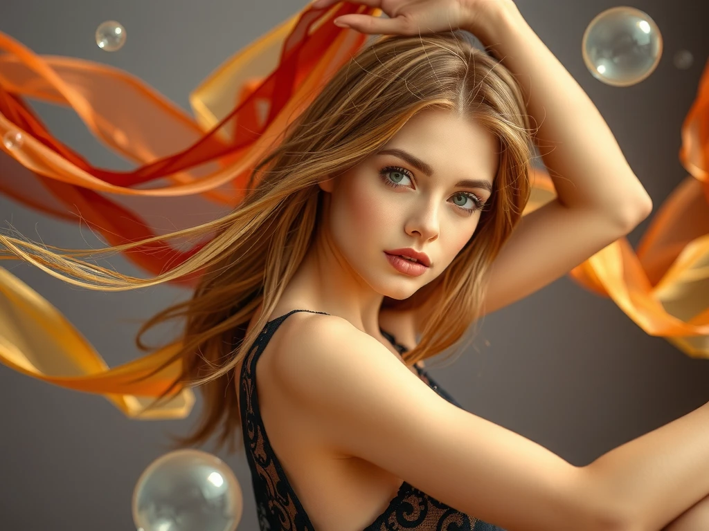 (((Exquisite))) Openwork pantyhose, High quality detailing, flowing, dynamic, (1人の女性), eyes with brightness, Energetic, Attractive front and back, Silk texture, Presenting high quality texture , Huge bubbles, Soft lighting, full of reality, At the moment, this girl is in a fantasy world.