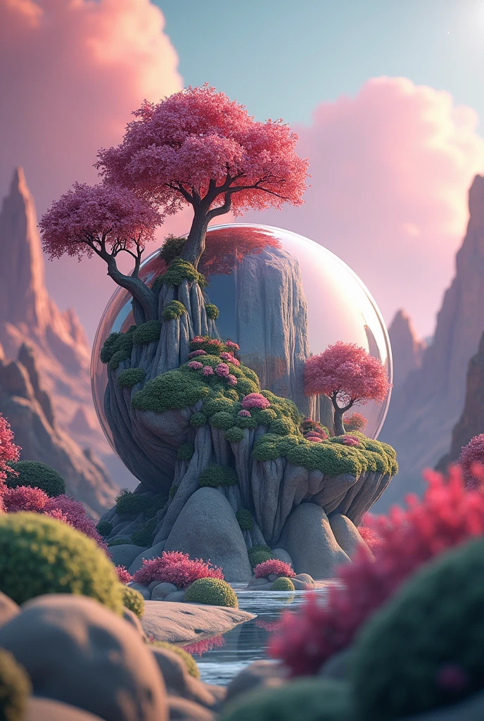 (((Masterpiece ))) (((Best))) glass orbs, close-up of a planetes with a bunch of trees on it, overgrown planetes, green planetes, fractal world, fantasy overgrown world, fantasy planetes, dyson sphere, pink planetes, 3d rendering beeple, planetesary landscape, round planetes inspired by Jofra Bosschart, planetes, epcot, psychedelic flower planetess, ethereal world, (外向光芒)