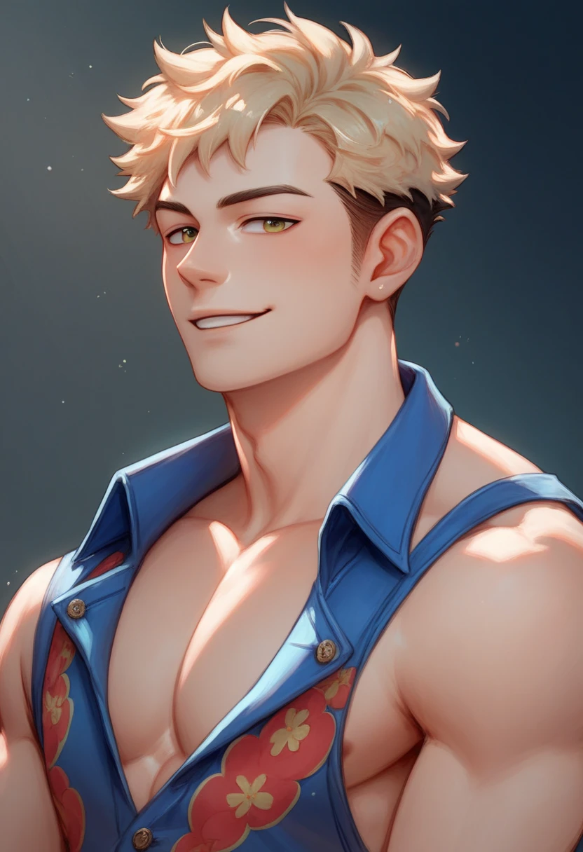 character assistant, Anime style digital painting, (closeup cleavage) male character portrait, Shigeru Miyamoto's artwork, and loish and wlop