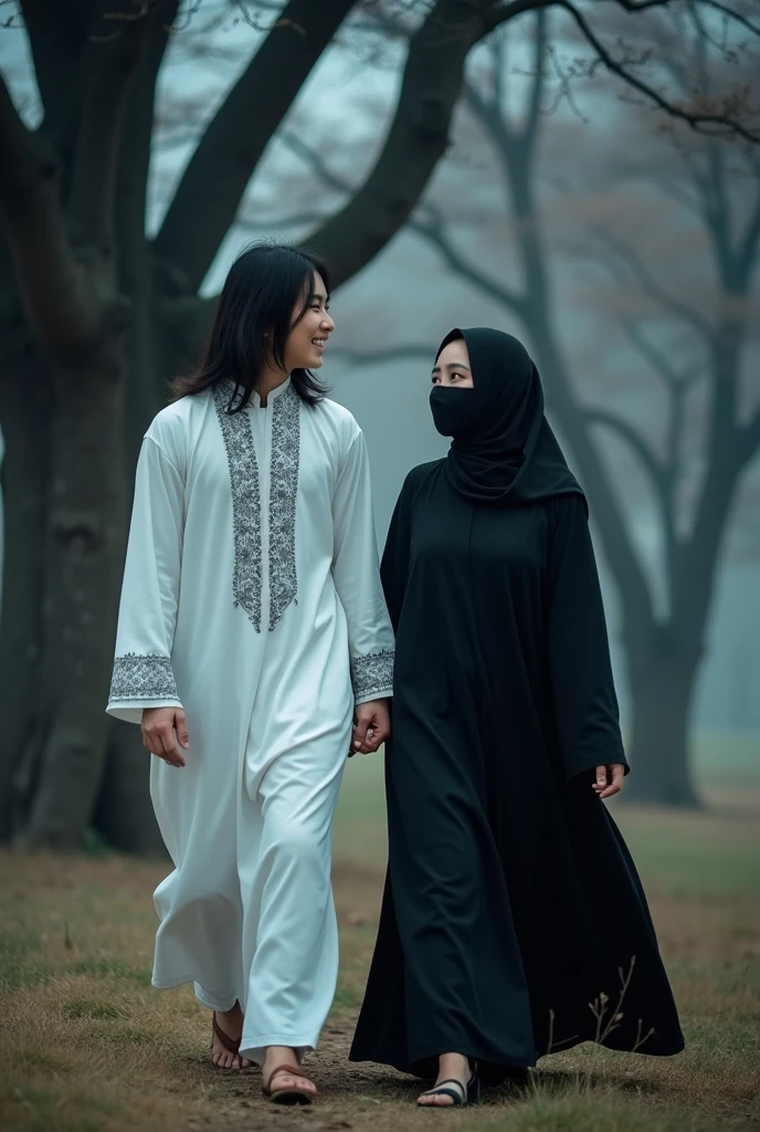 Muslim girl in niqab covering her face, big boobs, korean girl, fair skin, eyes are covered 