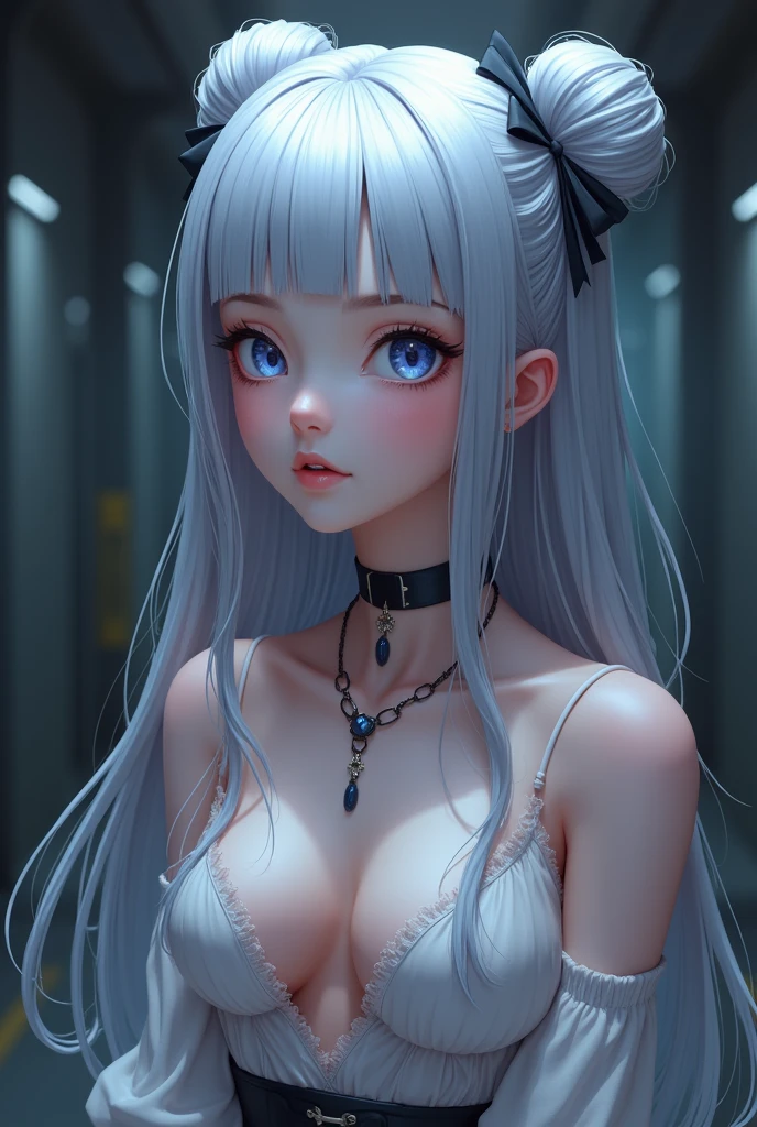 fluorescent silver hair,Nice face,purple Bikini,Heterochromatic pupil,ssmile,rays of sunshine,Full body photo