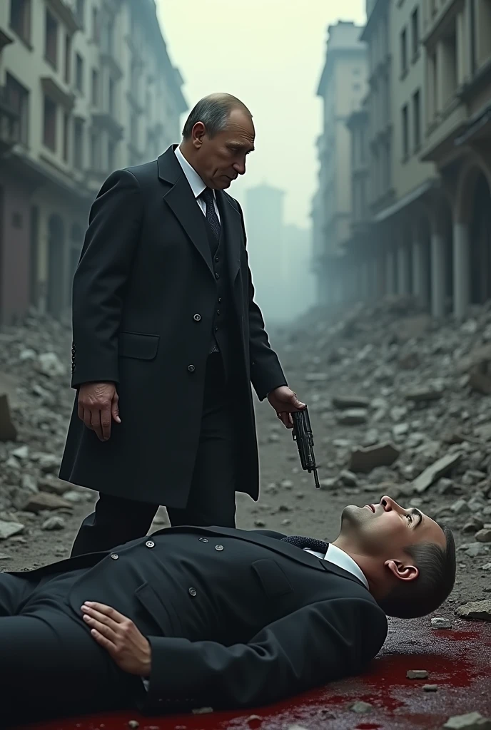 Hitler "German General of the First World War" levanta-se dos mortos, Bombas dropped from planes destroy the streets of Gotham, The streets are littered with blood and human dead in pieces on the floor and in the windows, BATMAN rushes to help the survivors before Hitler stops him again