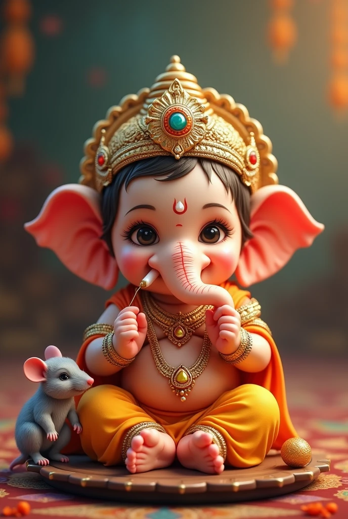 cute little bal ganesh ji wiyh madak in hand
