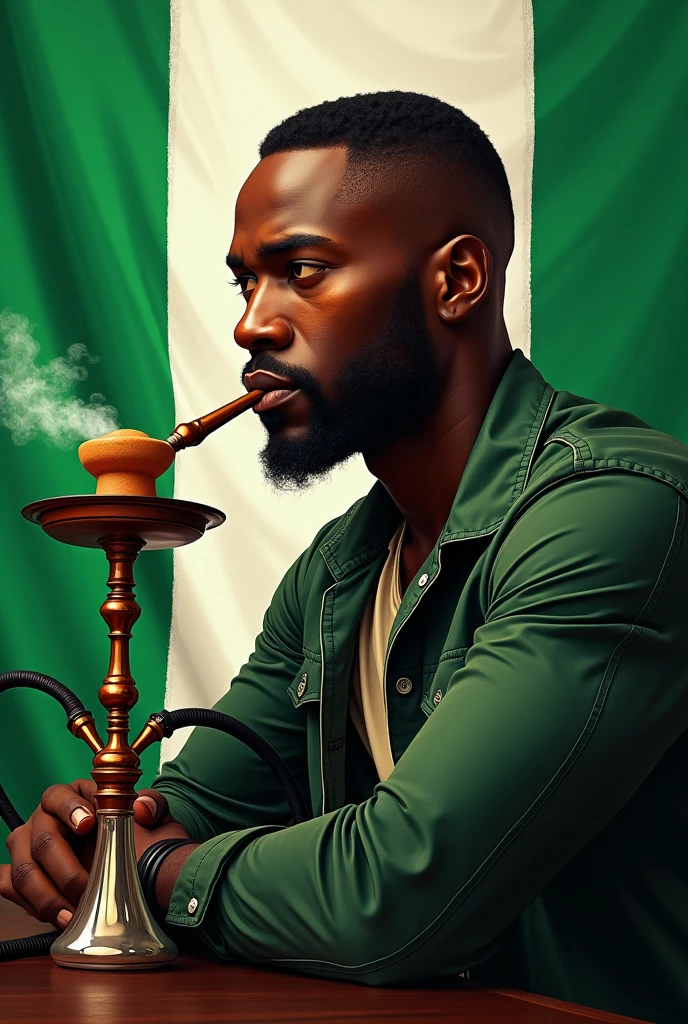 man, coal black skin, eyes like embers, one leg, smoking pipe, red cap, ultra realistic, high resolution, high quality, high resolution, ultra realistic, 8k realistic