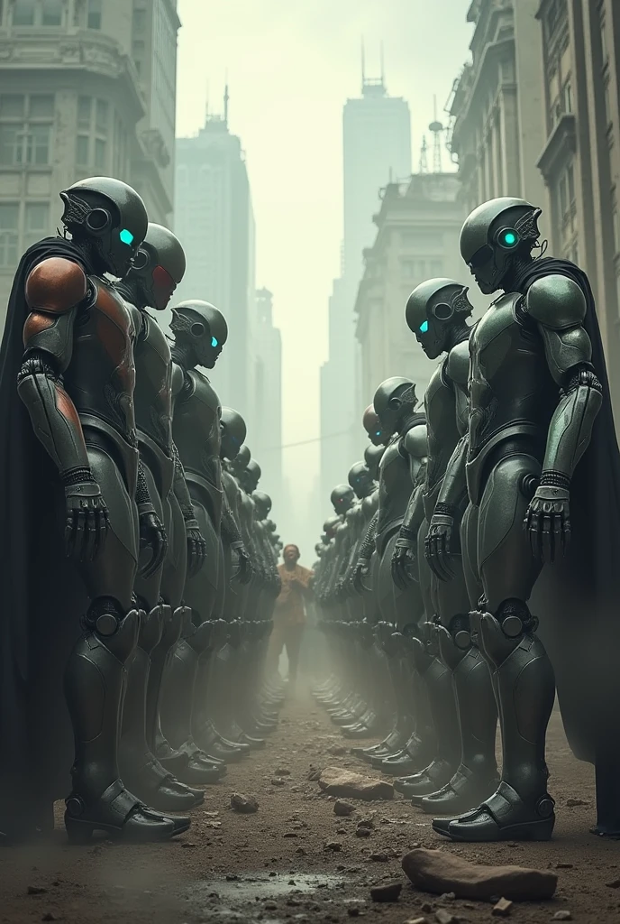 there are many people walking in a large group of alien like creatures, background in a cinematic, gray men, compositing, france, world of sleepers, in formation, roaming the colony, still image from the movie, cg rendering, big evil city, twelve arms, crowds --auto --s2