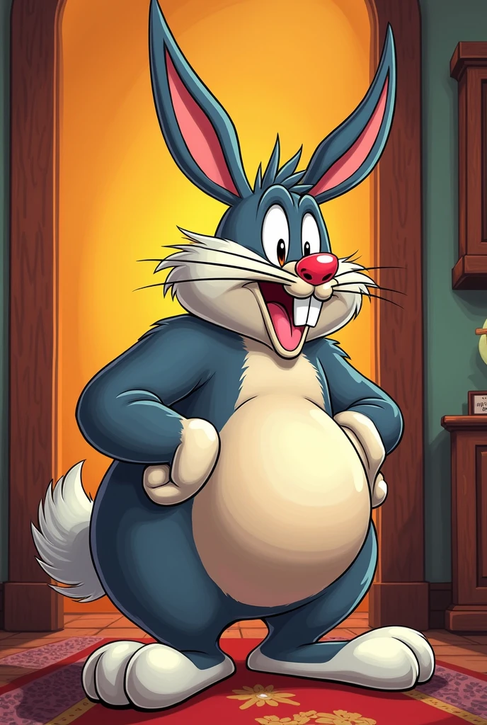 cartoon rabbit with a large nose and a long tail, evil bugs , bugs , fat bugs , portrait of a bugs , chuck jones, happy big chungus, loony toons style, genndy tartakovsky, big chungus, looney tunes, , by Tex Avery, loony tunes style, inspired by Tex Avery, rabbit