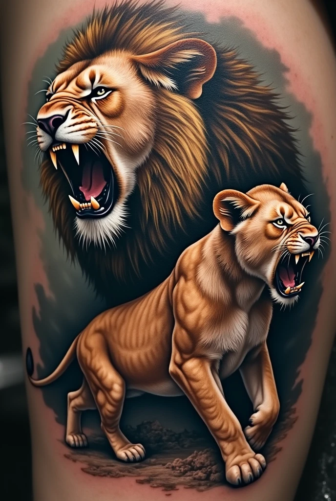 ((Best quality)), ((masterpiece)), (detailed), lion tattoo
