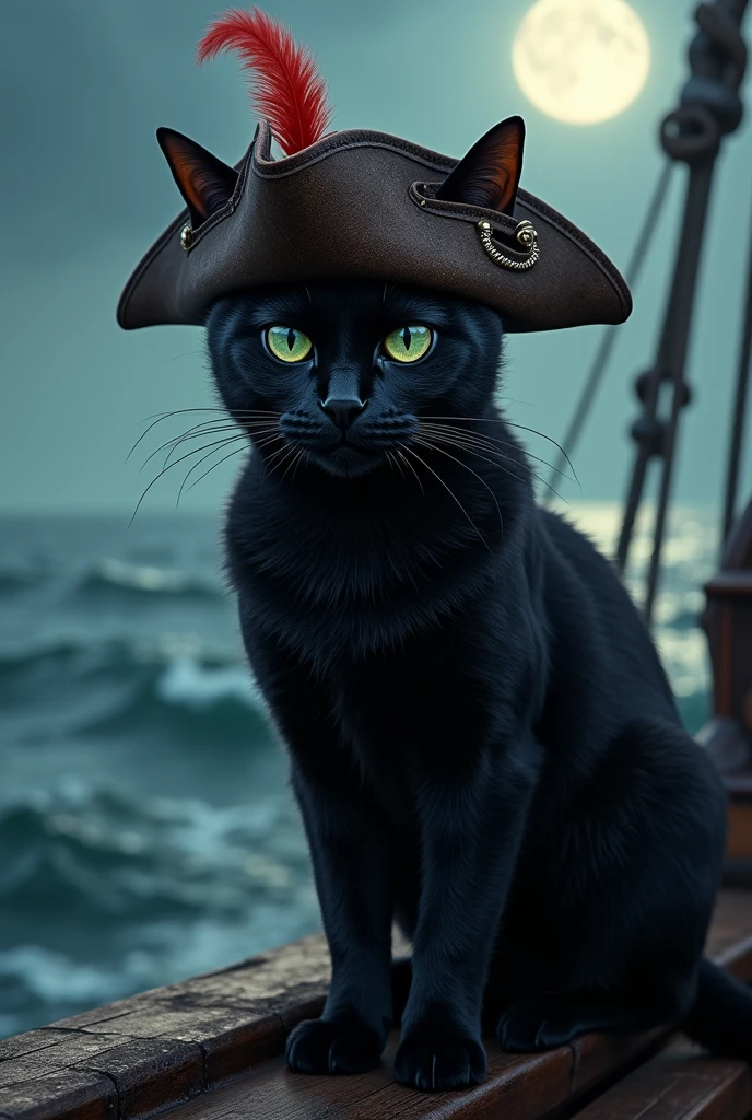 Captain cat of a pirate ship, with bright white fur and blue eyes full face, ultra realistic 4k super detailed