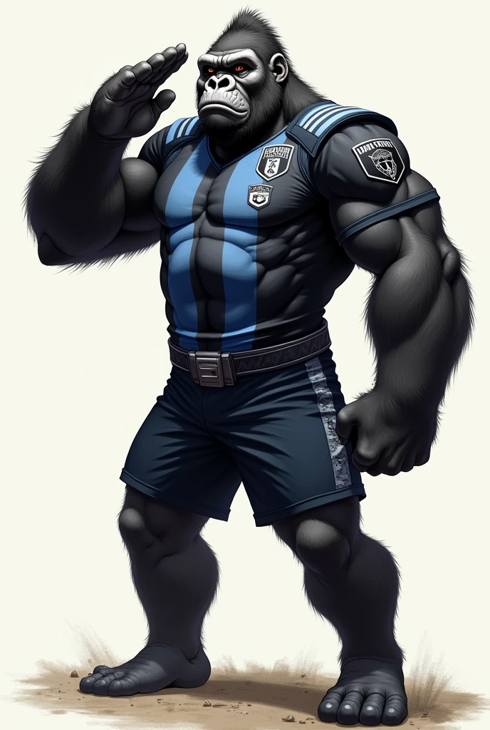 Lion, yellow eyes, muscular, Police cap, black sleeveless shirt, shorts negros