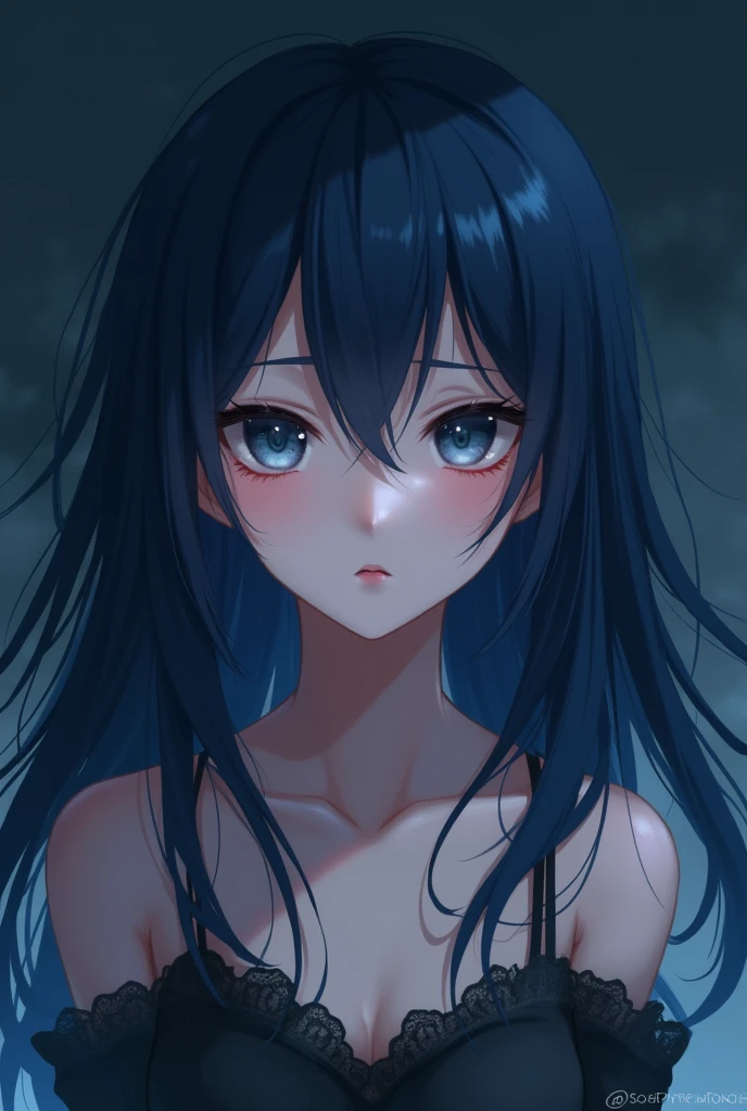 1 girl in, no smile, sparkling navy blue eyes, (black hair) , small stature, small breasts, loli, (masutepiece:1.2, Best Quality), (finely detailed beautiful eye: 1.2), (beautifull detailed face), High contrast, (Best Illumination, extremely delicate and beautiful), ((Cinematic Light)), Dramatic light, (Pale white background:1.5), long_hair, collarbone, thin long dress,