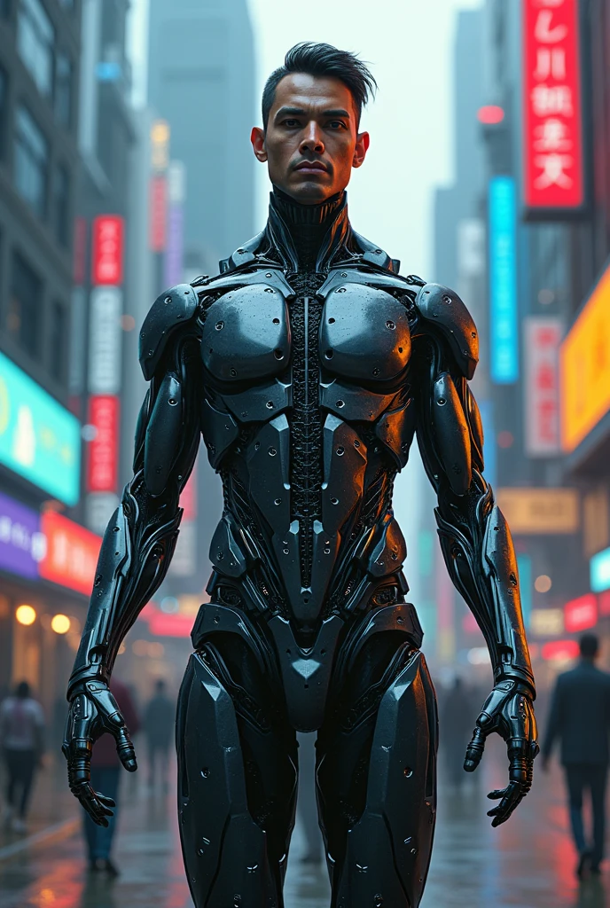 Cyborg walking in a crowd of people on the street in a big city., absurdres, masterpiece, beautiful, intricate details, 1/2 body crop, slim body, beautiful figure, magnificent anatomy, (intricate details:1.12), HDR, (intricate details, hyper-detailing:1.15), (natural skin textures, hyper realisitc, soft light, Sharp:1.2)