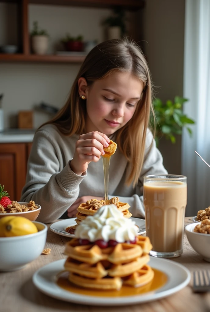 Blonde girl child, Foto RAW, uma foto retrato de Foodporn profissional sorvete de creme de leite de baunilha 8k uhd, DSLR, gentle lighting, alta qualidade, movie grain, Fujifilm XT3