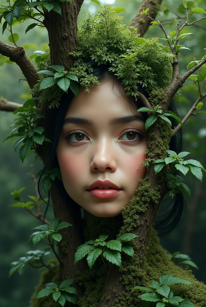 (masterpiece: 1.3), (8k, Realistic, RAW Photos, highest quality: 1.4),Adult female, Depicting beauty、妖精のようなDepicting beauty、highest quality, High resolution, masterpiece, The finest details, 8k, A tree that shines like a jewel, reflecting the light in the deep forest.々And there is a woman among the flowers.、The woman is blonde with striking green eyes and creates art.