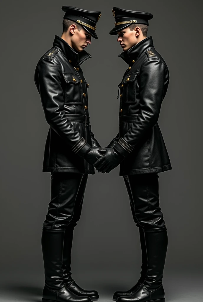 extremely detailed, very realistic, very sharp, hyper-realistic, hyper realistic, best quality, masterpiece, very beautiful, adult, military, latex military coat, pants, gloves, award-winning, officer, pants, belt, red straps, harness, gloves, short hair, spaceship, very short blonde hair, pale skin, insignia, high rank, standing, no buttons, zippers, hidden neck, shiny, shadows, eyeliner, formal, coat, pauldrons, man, stubble, evil emotion, goatee, leg holsters, golden shoulder pad, --auto --s2