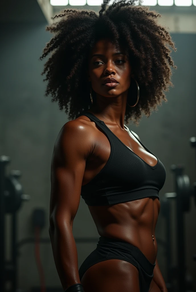 Mulher negra forte e musculosa, cinematic a black and white image
