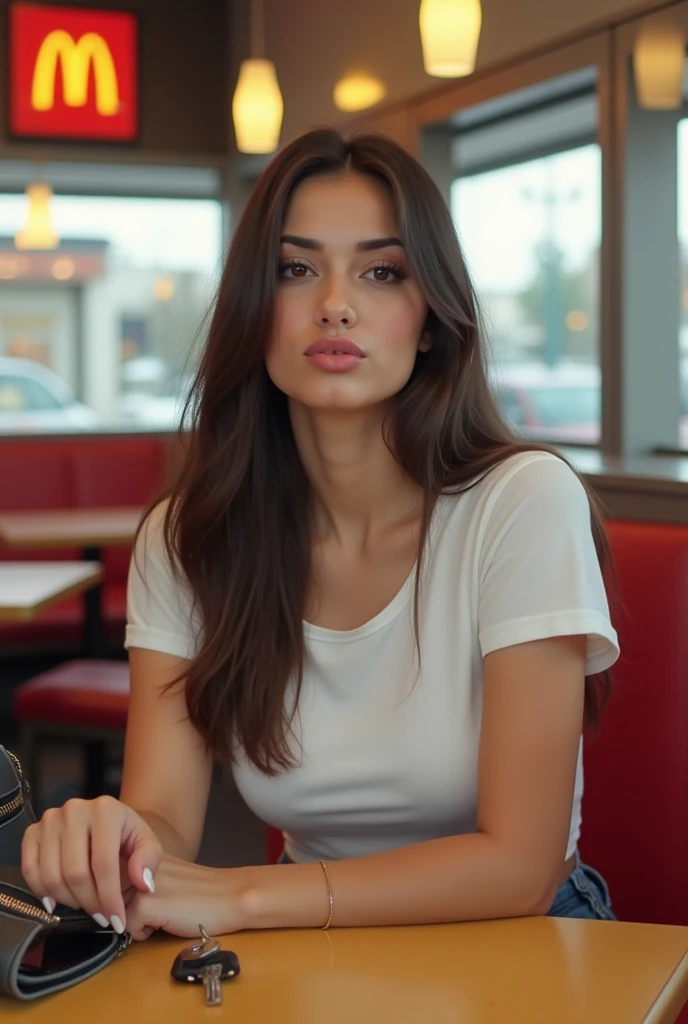 Female model with retro look hiding her face with pizza slice clear sky in the background 