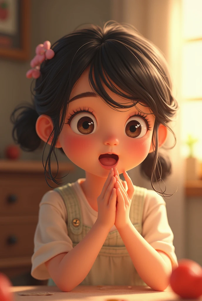 a girl, 3D animation with vibrant color palette, cute and adorable , cute beautiful girl, blushing cheeks AND NOSE a girl wearing DUCK ONESIE, NO BUNS, sitting down on her cute pinkish floral bed in her cute girlish vibe, her leg covered with her pink blanket she is having cold, her nose blushes, sneezing, tissue box on her lap, and she is holding tissue, she looks sick, over shoulder shot, HER FACE IS CRYING, BOGGERS