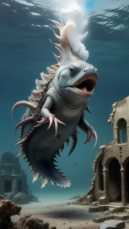 Chr457m45m3rg3d0nmn3m1c a creature from the deep sea exploring the ruins of a submerged city, neon a creature from the deep exploring the ruins of a submerged city , (:0.5), Disintegrate , dissolve, to break, To spread, ral-dissolves a creature from the deep exploring the ruins of a submerged city (wind:0.7), (swirl:0.6), ( masterpiece :1.3) ( best quality:1.2) ( high quality :1.1)
