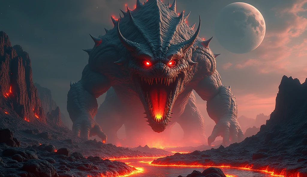 A very detailed painting, world under the sea, Depicts a man have a weapon on a hill gazing at a giant alien monster lightning rain breath, author:Shinkai Makoto, By Art Jem, From Wlop, author:Greg Rutkowski, Volumetric Lighting, Octane Rendering, 4K resolution, Popular on artstation, masterpiece ,flame magic