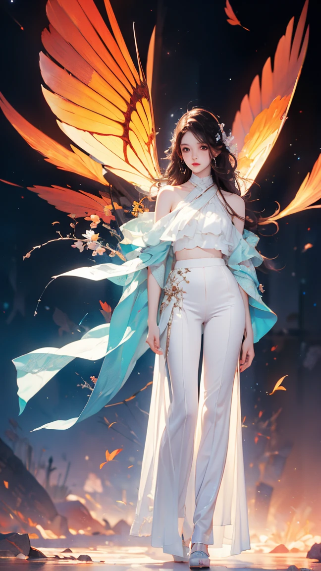 masterpiece,  Beautiful Urban Female Model,  Full body white transparent clothing ， standing in the open night sky , Disappearing transparent pants ,  full body standing on the forehead , Tall people,  Slim Legs ,   Face Detail  , Detailed Body Part Details , 8k wallpaper