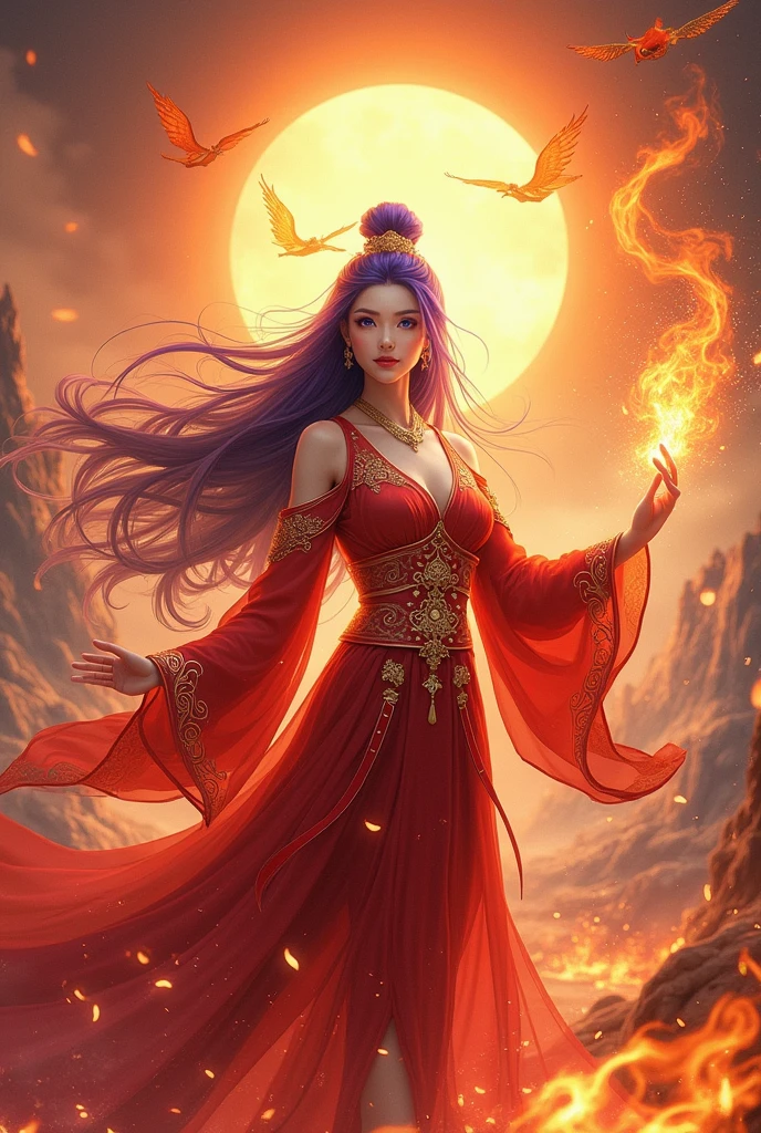 ghibi of perfect woman in reddress golden details kinetic full body vexel art