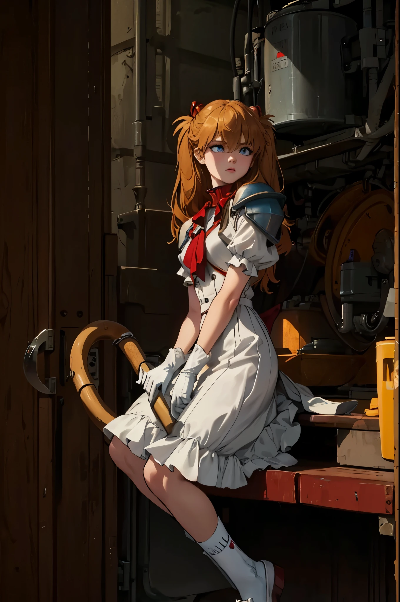 One woman,  Soryu Asuka Langley, long hair,  twin tails,
BREAK ((puffy sleeves, red ascot, red skirt, short sleeves, shoulder armor, single pauldron, skirt, socks, white dress, white footwear, white gloves:1.2)),
BREAK (masterpiece:1.2), best quality, high resolution, unity 8k wallpaper, (illustration:0.8), (beautiful detailed eyes:1.6), extremely detailed face, perfect lighting, extremely detailed CG, (perfect hands, perfect anatomy),