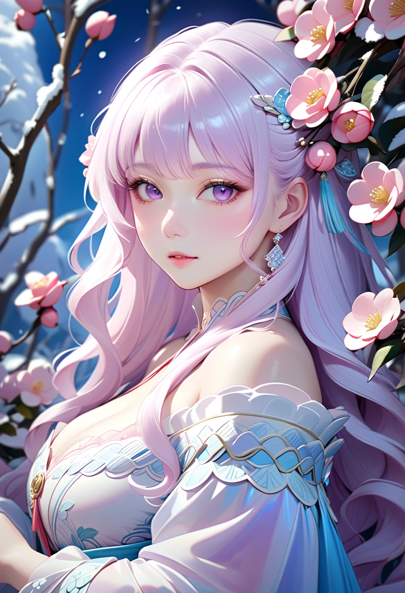 Kyoto Animation stylized anime ~ A Gorgeous flowing white hair, fox ears, stylish, pink eyes, fiery flowers background, beautiful, goddess, fantasy world. Cinematic Lighting, ethereal light, intricate details, extremely detailed, incredible details, full colored, complex details, insanely detailed and intricate, hypermaximalist, extremely detailed with rich colors. masterpiece, best quality, aerial view, HDR, UHD, unreal engine. plump looking at the camera, smooth thighs, (glittery jewelry) ((acrylic illustration, by artgerm, by kawacy, by John Singer Sargenti) dark Fantasy background, glittery jewelry, Representative, fair skin, beautiful face, Rich in details High quality, gorgeous, glamorous, 8k, super detail, gorgeous light and shadow, detailed decoration, detailed lines