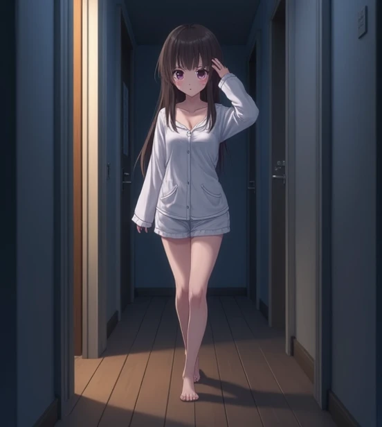 (masterpiece, highest quality:1.3), (16k, High resolution:1.3),school hallway,nakedで歩く女の子,naked