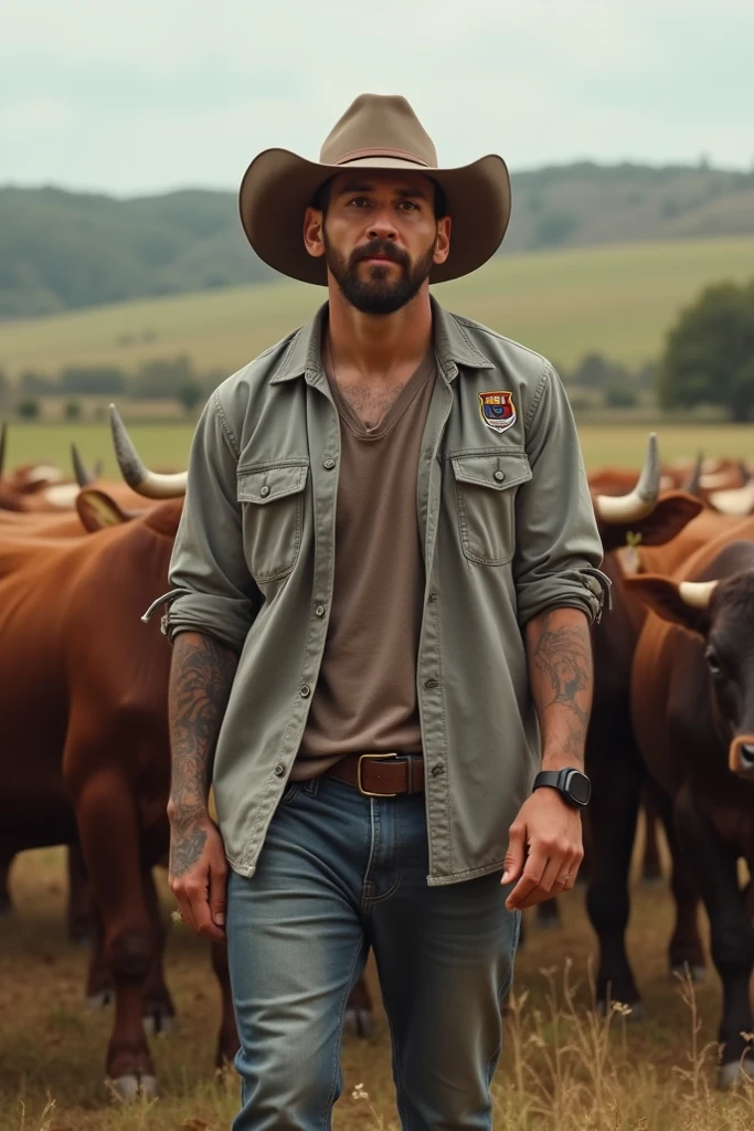 41-year-old man, Brazilian body type, who works on the farm with cattle