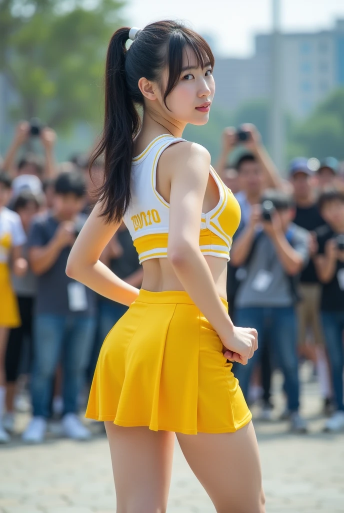 18-year-old cheergirl in yellow miniskirt