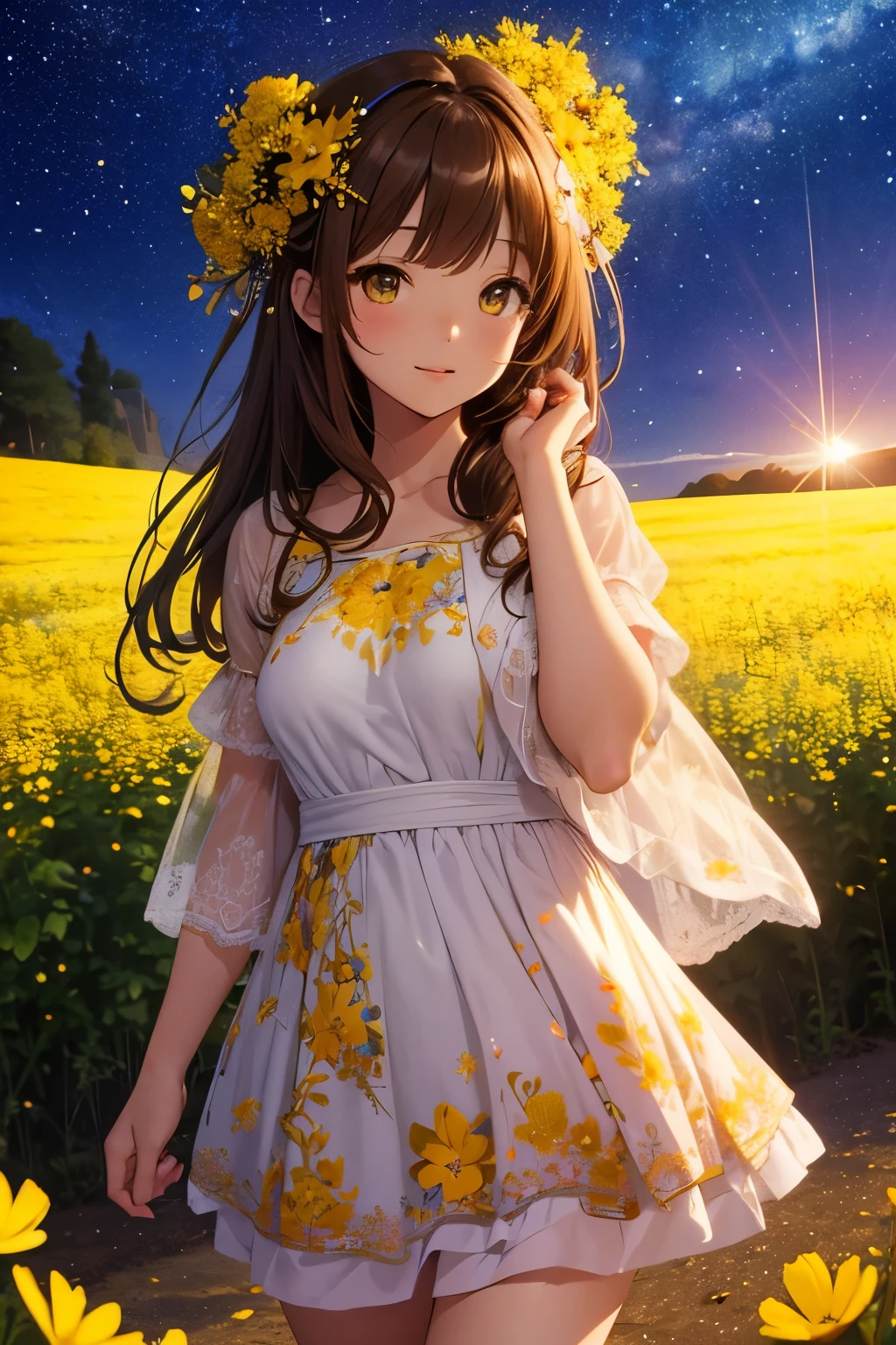 Anime girl in a field of flowers with a star in the sky - SeaArt AI