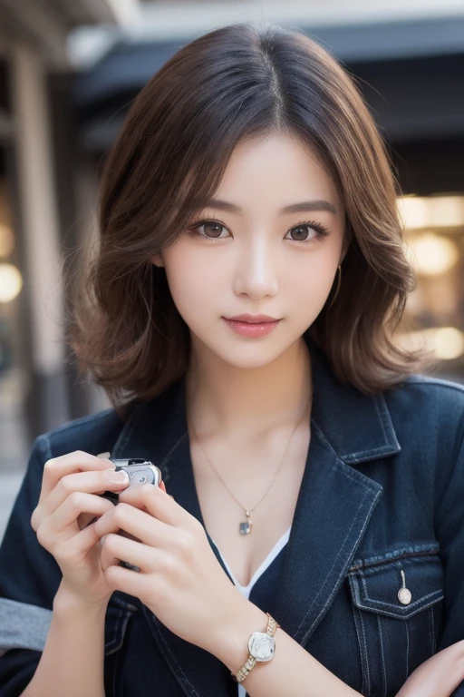 Woman with iPad, office,8K, RAW photo,((be familiar with:1.4)), portrait, highest quality, ultra high resolution, realistic,