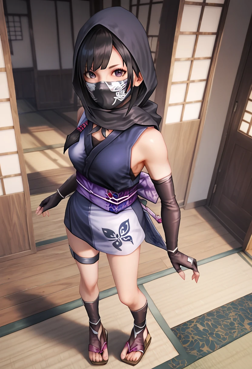 Anime character posing with mask and sword, Ninja Gaiden Girl Portrait, knife zero video game character, kunoichi, fighting game character, knife, Anime-style 3D, Mirabelle Madrigal's rendering, dramatic wielding knife pose, fighter pose, knife zero, April Rendering, Dead or Alive 6, Fighting Pose