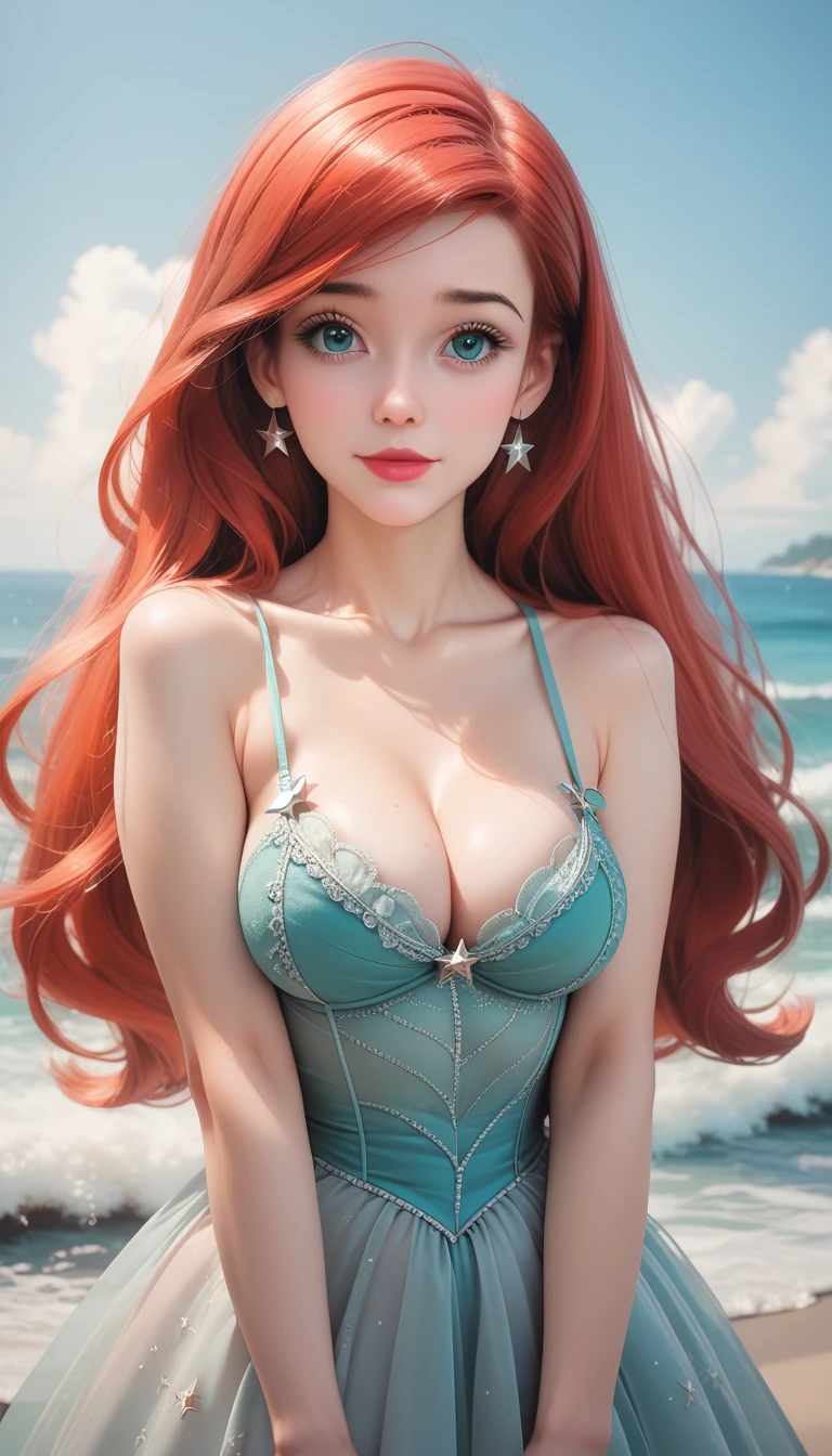 Princess Ariel as a pornstar, Princess Ariel, pornstar, busty pornstar, (((in a sea))), Hot cleavage, lingerie, breasts focus 