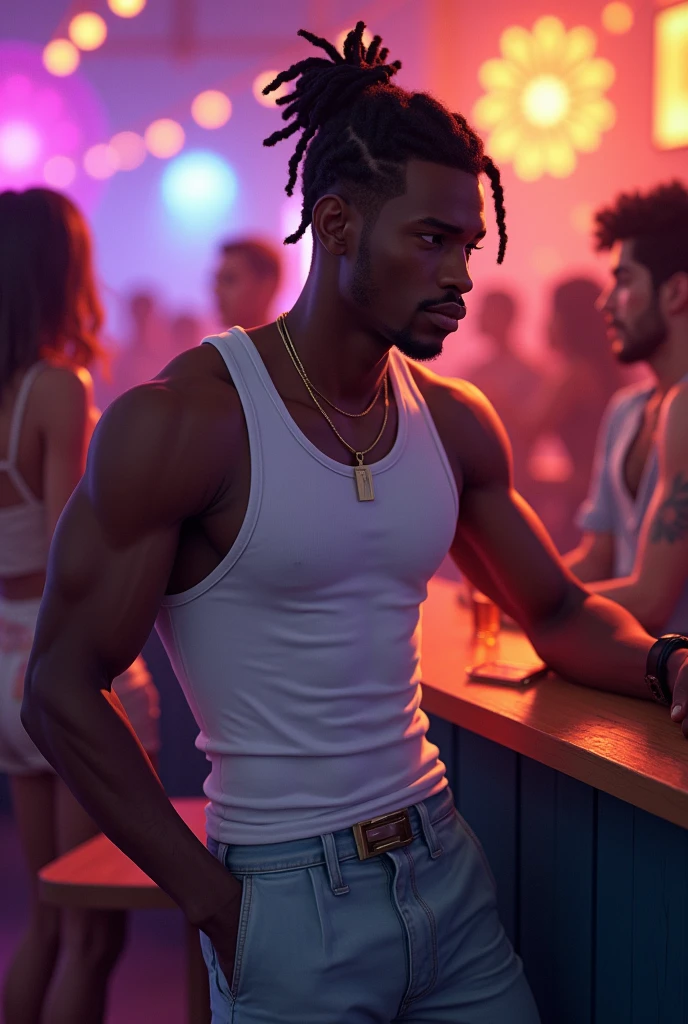 <lora:more_details:0.9> naked hung, absurdres, sharp focus, hires photo, (african) man, hairy dark skin, beefy muscular, ( hyper-masculine, realistic face and eyes, sexy, square jaw, arrogant sexy face, facial hair, thick muscular neck, textured skin, full height, volumetric lighting, in a crowded gay bar orgy