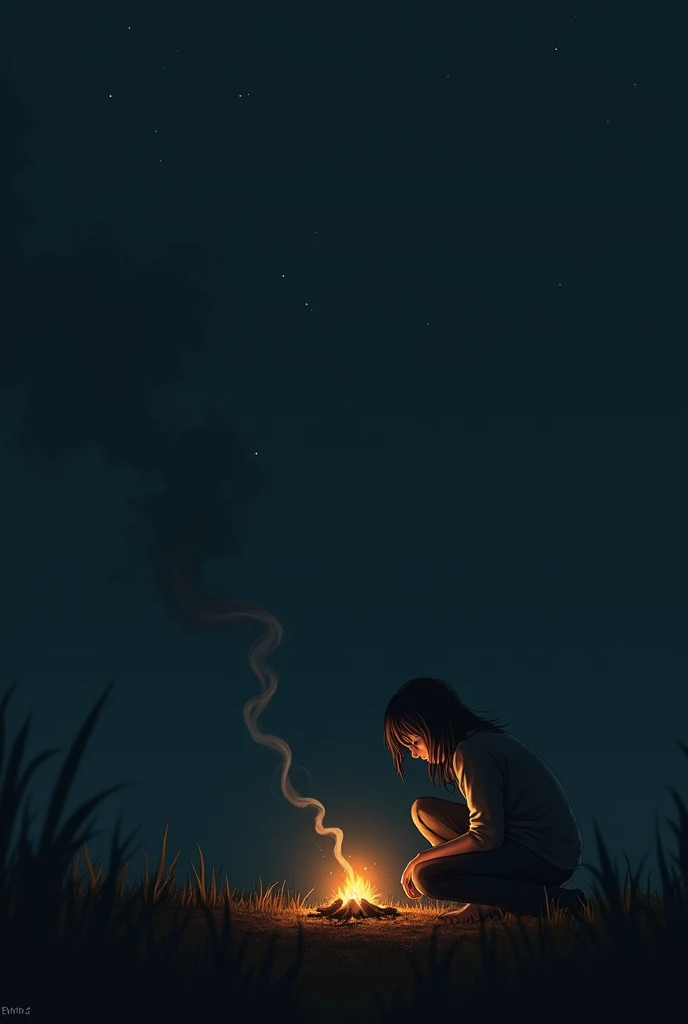 Silhouette of a man,was sitting on the terrace of the house,exhale cigarette smoke,holding a cigarette,alone,lonely,sadness,suffer,the night,moonlight,medium length hair type,ponytail hairstyle.