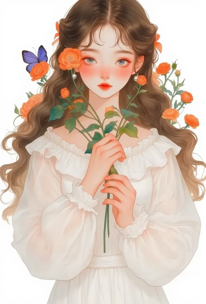 Delicate face, down Shot, Thick acrylic illustration, by Kawacy, by johnsinger sargent, Masterpiece, whole body,beautiful legs and arms,blue and purple butterfly girl with big eyes holding a fun in her hand in the colourful flowers and lower right corners, golden palette, in the style of ruth sanderson,in front of china ancient pavilionl in the style of fantasy-inspired art, abovve chest level dark cyan and red, nightcore, colorful realism, portraitures with hidden meanings, i can't believe how beautiful this is