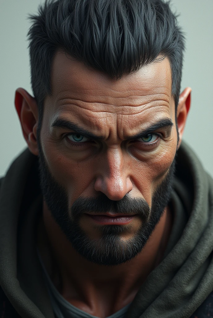 Masculine man with scars pfp animated with straight face