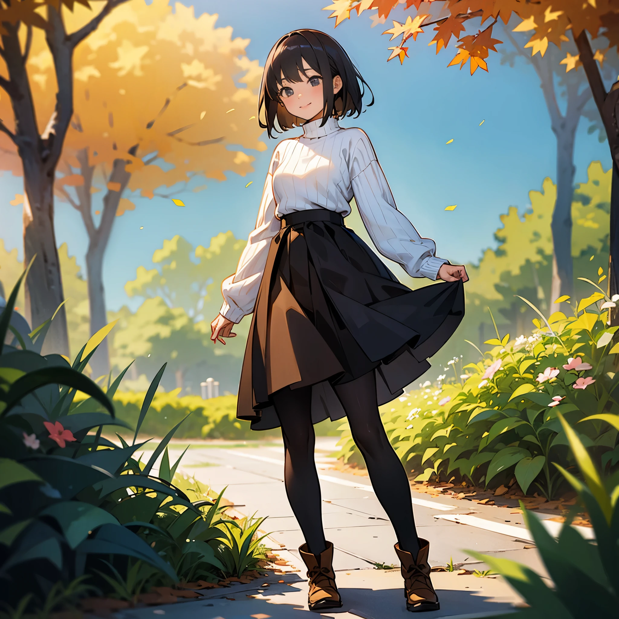 Anime girl in a skirt and blouse standing on a sidewalk - SeaArt AI