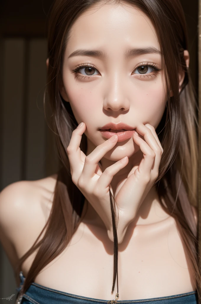 nsfw, nude, ((a skinny naked girl sucking her thumb, she is 15 years old girl, tiny tits, flat chested, bobbed hair, licking her fingers)), beautiful detailed lips, beautiful detailed eyes,ultra-detailed,highres,professional, soft lighting,(ultra realistic japanese girl),looking at viewer,(ultra realistic detailed hair),(moist and shining eyes).