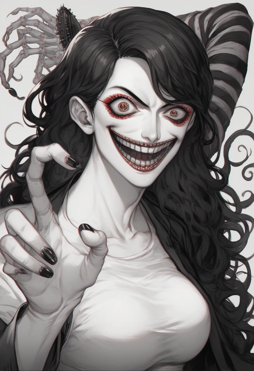 a black and white drawing of monster penisart woman with gigantic saggy hanging down teardrop breasts, junji ito 4 k, junji ito artwork, pixivs and junji ito, inspired by Junji Ito, horror illustration, art style of junji ito, subtle junji ito, detailed 4k horror artwork, in style of junji ito, junji ito style