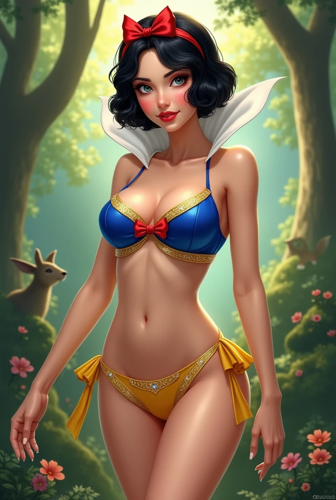 cinematic photo, Blanche Neige, dans la forêt,very sexy, photographie 35 mm, film, professionnel, 4k, very detailed, sexy