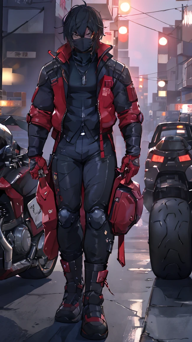 there are two men in  uniforms standing next to a motorcycle, 受 Adrian Zingg 启发的 cyberpunk艺术, shutterstock,  conceptual art , dressed in tech suit and armor ,  cyberpunk服装,  cyberpunk, Network Service, Movie Blu-ray, 未来主义科技服装,  shooting in a space tech suit , 坐在 cyberpunk摩托车上, diverse Network Service, , , character design  man
