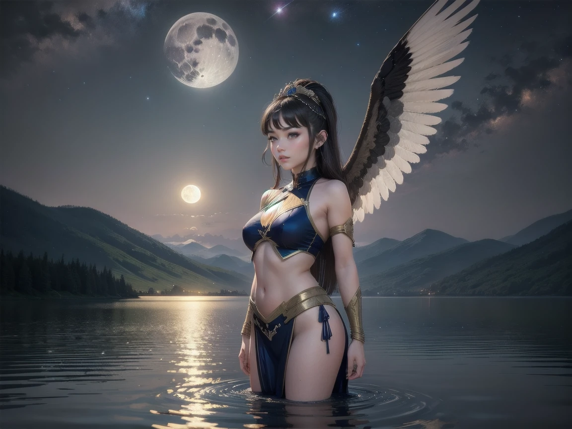 young girls thong swimming with magic wings the huge moon and giant red sun of enchantment giant red moons blue
