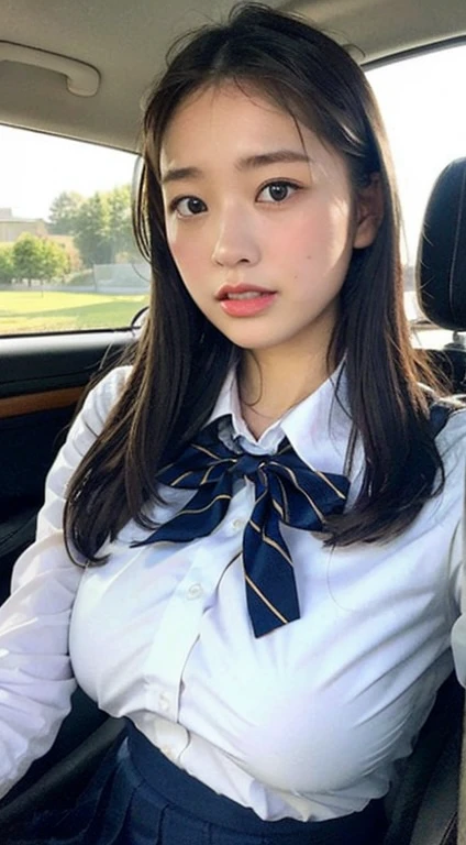 Inside the car、、Big Breasts,Junior high school students、uniform