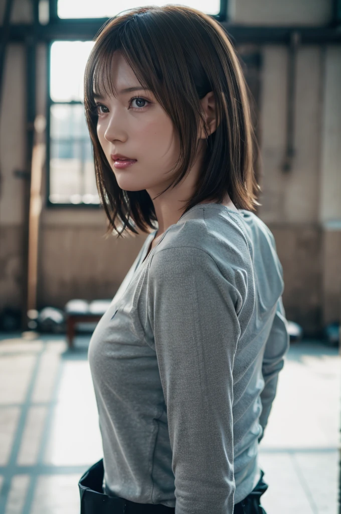White T-shirt　Big Breasts　Breast bulge visible through clothes